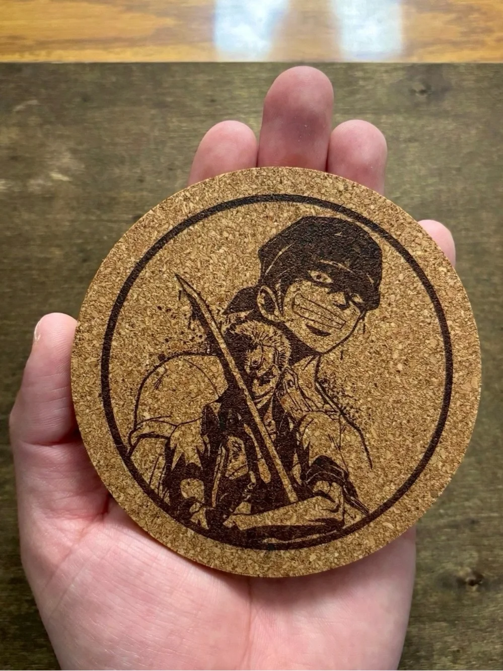 One Piece Zoro Laser Engraved Cork Coasters Lot of 6
